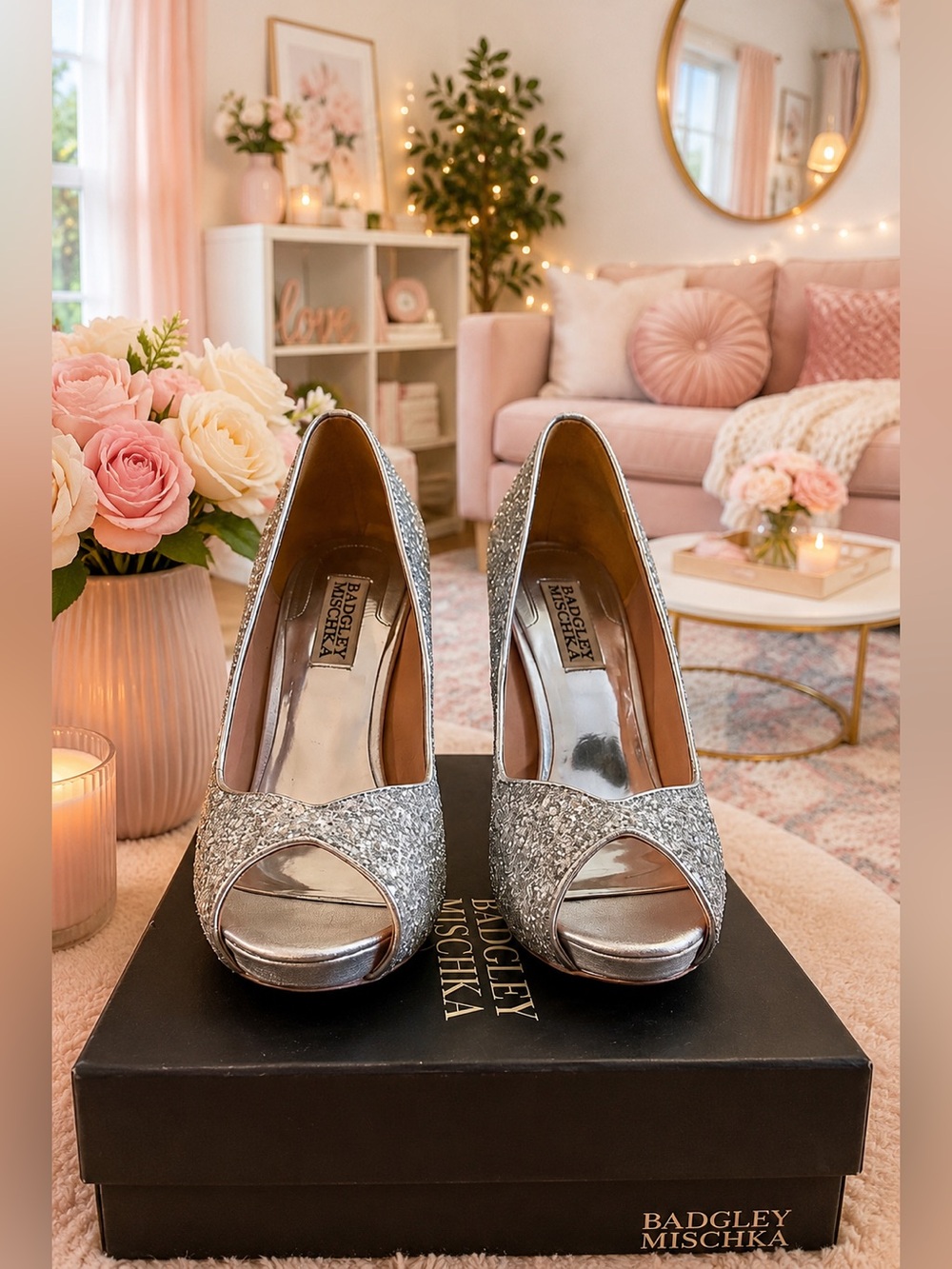 Badgley Mischka Original Kassidy Silver Glitter 6.5 - Picture 5 of 13